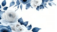 Elegant watercolor floral arrangement featuring navy blue and white roses with delicate leaves on transparent background, suitable for wedding stationery and design projects.