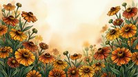 Watercolor autumn wildflower border with orange and yellow blooms on warm beige background for seasonal greeting cards and botanical design projects.