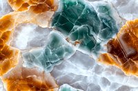 Abstract marble texture in turquoise, orange and white colors with natural stone veining pattern creates luxurious decorative background for interior design.