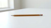 Single wooden pencil lying on clean white surface near window with natural lighting for office and school supplies.