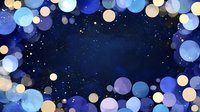 Dreamy blue bokeh lights frame dark night sky with glowing circles and sparkles creating magical atmospheric border effect for festive designs and celebrations.