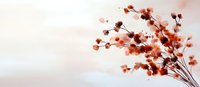 Delicate watercolor branch with coral pink blossoms against soft beige background, creating minimalist floral composition for wall art and greeting cards.