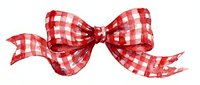 Red and white checkered gingham ribbon bow with flowing tails isolated on transparent background for gift wrapping, crafts and decorative design projects.