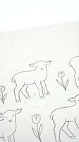 Cute lamb and tulip seamless pattern on textured paper background for nursery decor, baby products, textile design and spring crafts.
