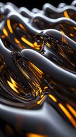 Abstract metallic waves with glowing orange light streaks flowing through curved chrome surfaces creating dynamic motion and energy for modern design projects.