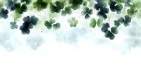 Watercolor shamrock border with green clover leaves scattered along top edge on white background, creating delicate St Patrick's Day design element.