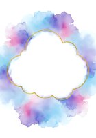 Watercolor pastel cloud frame with gold glitter border on white background, isolated and ready for cards, invitations, and design projects.