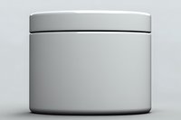 Minimalist white cosmetic jar on neutral background, isolated product mockup for skincare, beauty packaging design and branding presentations.