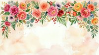 Watercolor floral border with roses, peonies, and greenery on cream background. Isolated design element for invitations, cards, and decorative projects.