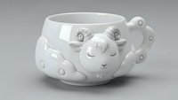 White ceramic mug with cute sleeping sheep design featuring fluffy wool texture and peaceful expression for kitchen decor and gift giving.