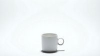 White ceramic coffee mug with round handle on white background, isolated minimalist kitchenware for cafe, restaurant, and home decor design use.