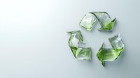 Green glass ice cubes arranged in recycling symbol shape on light background, environmental concept for sustainable practices and eco-friendly initiatives.