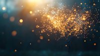 Magical glowing tree silhouette with golden light particles against dark blue background, creating dreamy atmospheric scene for fantasy designs.