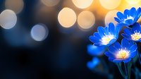 Blue wildflowers blooming in golden sunset light with soft bokeh background creating dreamy spring garden atmosphere for nature photography and floral designs.