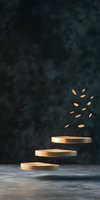 Levitating golden coins in ascending order against dark background, creating dynamic financial concept with floating money pieces and dramatic lighting.