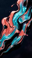Abstract fluid art with flowing coral and turquoise paint swirls on dark background creating dynamic liquid motion for modern design projects.