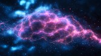 Cosmic nebula with vibrant pink and blue colors swirling through deep space, creating ethereal cloud formations against starry background. Mystical space art for astronomy themes.