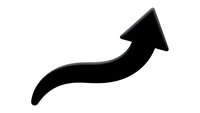Black curved arrow pointing upward and right on white background isolated for business presentations and growth concepts.
