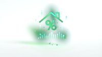 Green glowing house icon with percent symbol and bar chart on white background, representing mortgage rate, real estate investment, and financial growth concept.