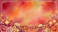 Festive red and gold gradient background with blooming peonies, lanterns, and ornamental waves for lunar new year celebrations, greetings, and holiday design projects.