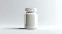 White plastic supplement bottle mockup on light background with soft shadow. Clean minimal pharmaceutical container for medicine, vitamins or pills.