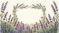 Lavender flowers frame with decorative golden swirls on cream background for wedding invitations, greeting cards and romantic design projects.