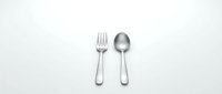 Stainless steel fork and spoon set isolated on white background for kitchen dining cutlery flatware restaurant tableware design projects.