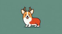 Cute cartoon corgi dog with reindeer antlers on green background, perfect for holiday greeting cards and festive pet-themed designs.