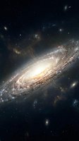 Spectacular spiral galaxy with bright core and detailed arms surrounded by distant galaxies and stars in deep space for astronomy and science education.