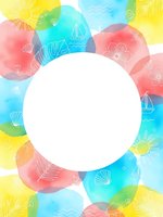 Colorful watercolor circles frame with tropical elements and white copy space for summer design projects and creative layouts.
