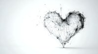 Abstract heart shape formed by connected lines and dots on white background, representing digital connection, love, or neural network concept.