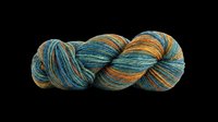 Colorful twisted yarn skein in teal, blue, and orange tones, isolated on transparent background. Great for knitting clipart, craft stickers, t-shirt design, and print on demand.
