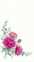 Watercolor peonies with eucalyptus leaves on white background, isolated botanical arrangement for wedding invitations, greeting cards, and design projects.