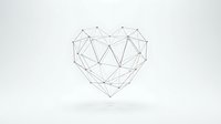 Geometric heart shape made of connected lines and dots on white background. Modern minimalist design for love concepts and romantic projects.