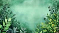 Lush green foliage frame on emerald watercolor background, creating natural border for botanical designs, wedding invitations, or eco-themed projects.