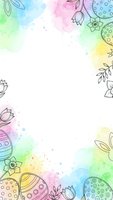 Watercolor Easter frame with decorated eggs and spring flowers on white background for greeting cards, invitations and seasonal design projects.