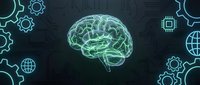 Digital brain with glowing neural networks surrounded by tech icons on dark circuit board background for AI and machine learning concepts.