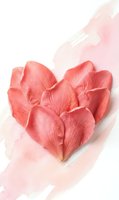 Delicate pink rose petals arranged in heart shape on soft watercolor background for romantic wedding and Valentine's Day designs.