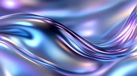 Flowing liquid metal waves in blue and purple colors create dynamic abstract background with glossy chrome texture and smooth curved lines. For modern design.