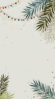 Tropical palm leaves frame with colorful string lights on beige background, creating festive summer party atmosphere for invitation design.