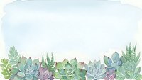 Watercolor succulent border frame with green and purple plants on white background for botanical design projects and natural decoration.