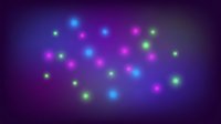 Colorful glowing lights scattered on dark purple background creating magical bokeh effect for party decorations and festive celebrations.