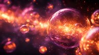 Glowing cosmic spheres floating in deep space with vibrant pink and orange nebula clouds creating mystical sci-fi atmosphere for digital art projects.