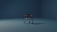Modern brown leather chair with metal frame isolated on blue studio background, suitable for furniture design, interior decoration, and commercial advertising.