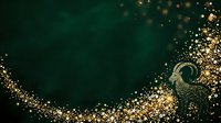 Elegant ram head silhouette with cascading gold particles and sparkles on deep emerald background, suitable for luxury branding and festive designs.