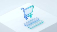 Glass shopping cart with credit cards on white background for e-commerce and online payment concepts. Transparent design elements isolated for web design.