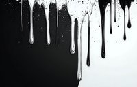 Monochrome dripping paint effect with white liquid drops and splashes flowing down on black background, creating dramatic contrast and artistic texture.