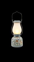 Vintage-style lantern with glowing warm light, decorative floral base, and metal handle. Isolated on transparent background, ready for clipart, t-shirt design, print-on-demand, and sublimation projects.