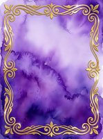 Luxurious purple watercolor background with ornate gold decorative border frame, suitable for invitations, certificates, and elegant design projects.