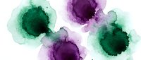 Abstract watercolor circles in purple and green tones with organic flowing edges on white background. Modern artistic design for creative projects and decorations.